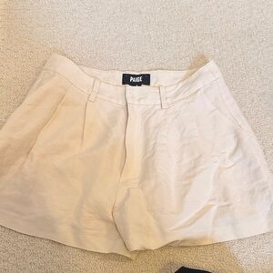 PAIGE Cream High-Rise Pleated Shorts